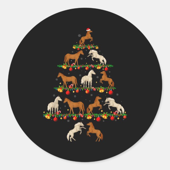 Pegatina Redonda Family Pajama Sets Christmas Matching Horse Xmas T (Anverso)