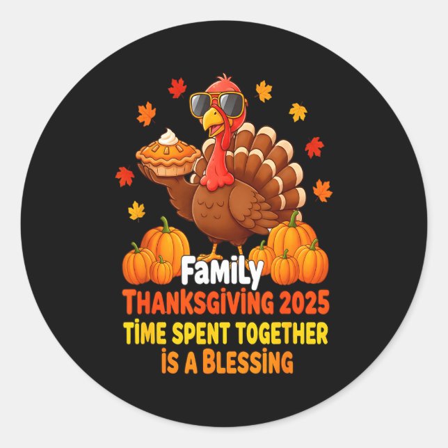 Pegatina Redonda Family Thanksgiving Crew 2025 Funny Turkey Matchin (Anverso)