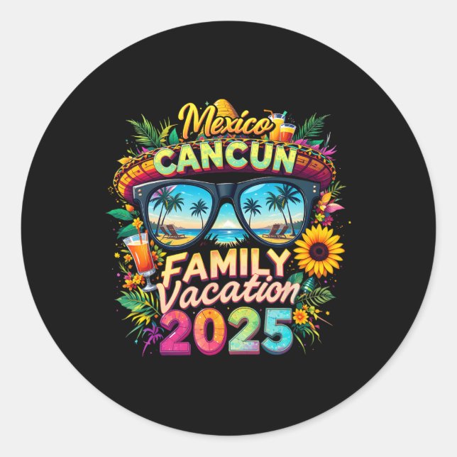 Pegatina Redonda Family Vacation 2025 Cancun Mexico Matching Family (Anverso)