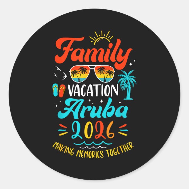 Pegatina Redonda Family Vacation 2026 Aruba Matching Summer Vacatio (Anverso)