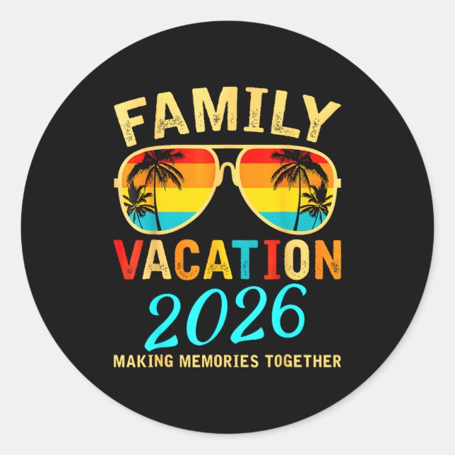 Pegatina Redonda Family Vacation 2026 Beach Matching Summer Vacatio (Anverso)