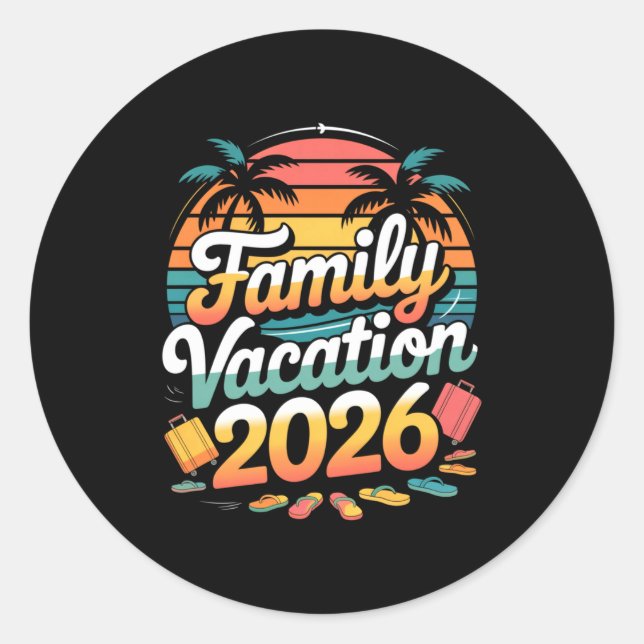 Pegatina Redonda Family Vacation 2026 Sunset Travel Crew Long Sleev (Anverso)