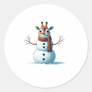 Pegatina Redonda Famosa jirafa Snowman Scarf Navidades mujeres homb