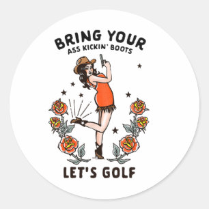 Pegatina Redonda Famosa mujer de golf de la mujer de la tetera de g