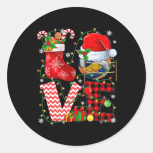 Pegatina Redonda Famoso amor Voleibol Bolas Santa Hat Navidades Lig