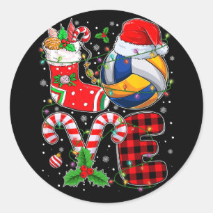 Pegatina Redonda Famoso amor Voleibol Bolas Santa Hat Navidades Lig