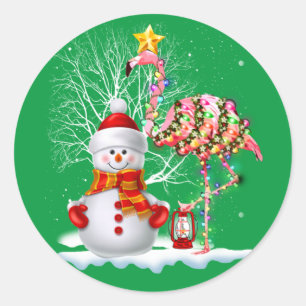 Pegatina Redonda Famoso árbol de Navidad Flamingo Gorra Santa Mejor