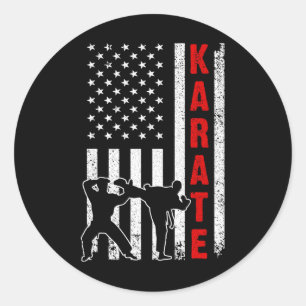 Pegatina Redonda Famoso arte de karate con bandera estadounidense p