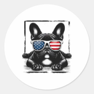 Pegatina Redonda Famoso Bulldog Francés Bandera Estadounidense 4 De