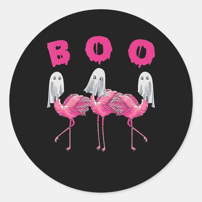 Pegatina Redonda Famoso fantasma Flamingo Boo Halloween Regalos de  (Anverso)