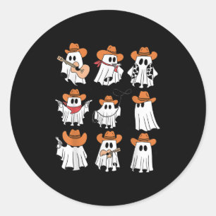 Pegatina Redonda Famoso fantasma occidental Halloween Howdy Rodeo C