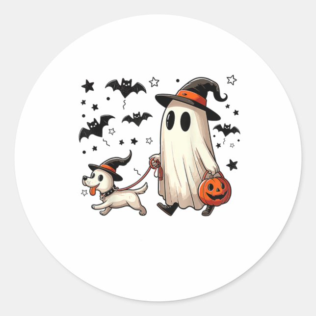 Pegatina Redonda Famoso fantasma Walking Dog Spooky Season Hallowee (Anverso)