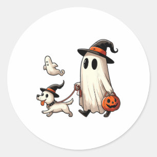 Pegatina Redonda Famoso fantasma Walking Dog Spooky Season Hallowee