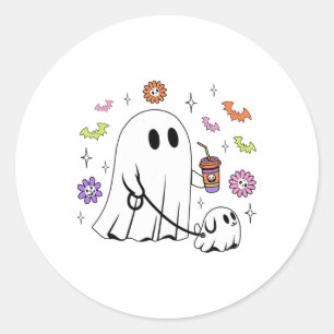 Pegatina Redonda Famoso fantasma Walking Dog Tocante Fantasma Abraz