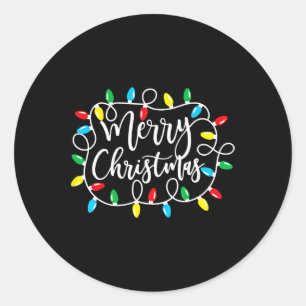 Pegatina Redonda Famoso Feliz Navidad Luces navideñas Familia Hombr