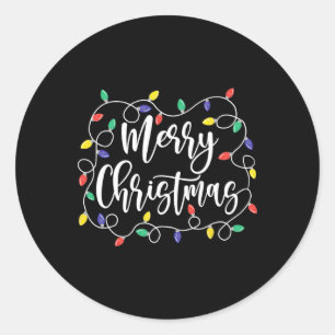Pegatina Redonda Famoso Feliz Navidad Luces navideñas Familia Hombr