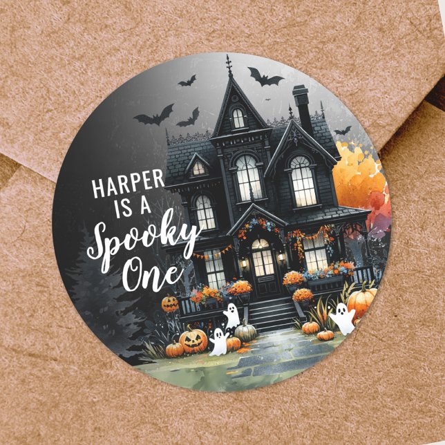 Pegatina Redonda Famoso Fiesta de primer cumpleaños de Halloween (Spooky One Halloween 1st Birthday Party Classic Round Sticker )