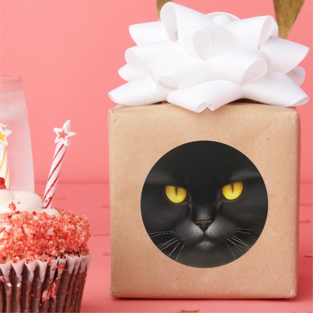 Pegatina Redonda Famoso Gato Gato Gatito Gatito Negro Y Furioso (Fiesta)