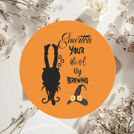 Pegatina Redonda Famoso Gorra de brujas Cauldron del partido Hallow