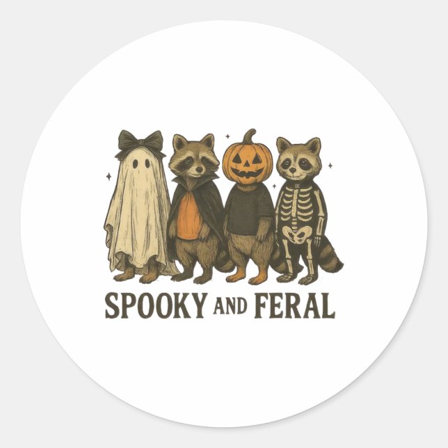 Pegatina Redonda Famoso Halloween De Spooky Feral Raccoon (Anverso)