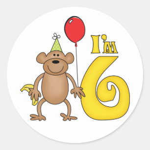 Pegatina Redonda Famoso mono 6º cumpleaños