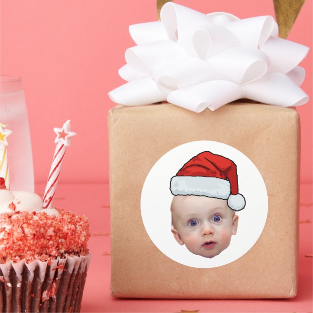 Pegatina Redonda Famoso Personalizado Face Photo Santa Head Navidad (Fiesta)
