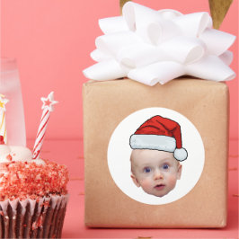 Pegatina Redonda Famoso Personalizado Face Photo Santa Head Navidad