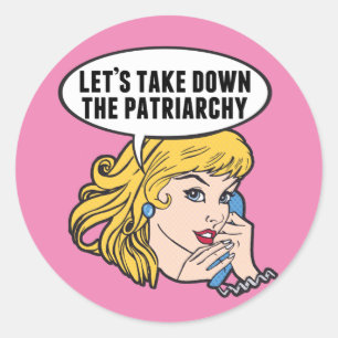 Pegatina Redonda Famoso retro arte pop feminista anti patriarcado r