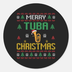 Pegatina Redonda Famoso Tuba Tuba Jugador Feo de Navidades Merry Tu