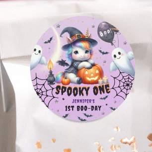 Pegatina Redonda Famoso UN Chica lindo Purple Halloween 1er cumplea