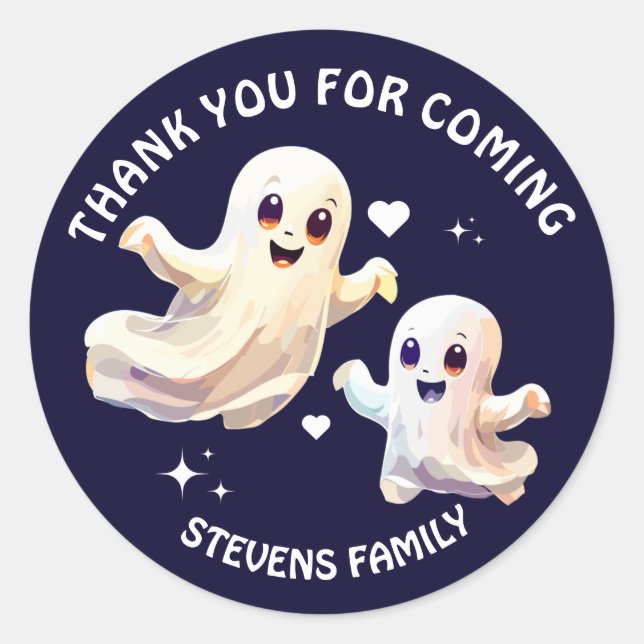 Pegatina Redonda Famoso un lindo Halloween cumpleaños fantasma Grac (Anverso)