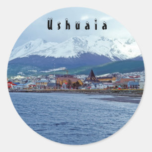Pegatina Redonda Famoso Ushuaia - Tierra del Fuego, Argentina