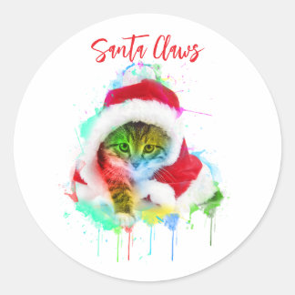 Pegatina Redonda Famosos Navidades Cat Santa Claws