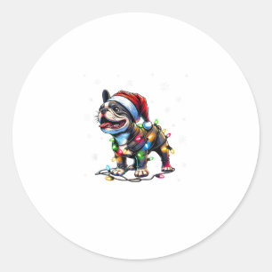 Pegatina Redonda Famosos Navidades de Bulldoges franceses Santa Hat