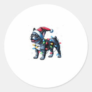 Pegatina Redonda Famosos Navidades de Bulldoges franceses Santa Hat