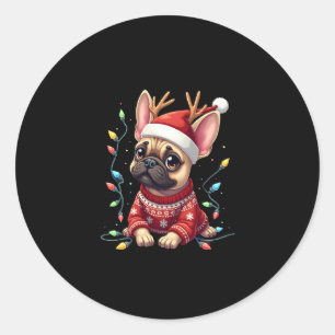 Pegatina Redonda Famosos Navidades franceses de Bulldog encienden a