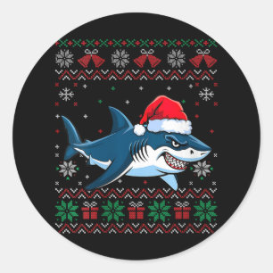 Pegatina Redonda Famosos Navidades tiburones Santa Hat iluminan a l