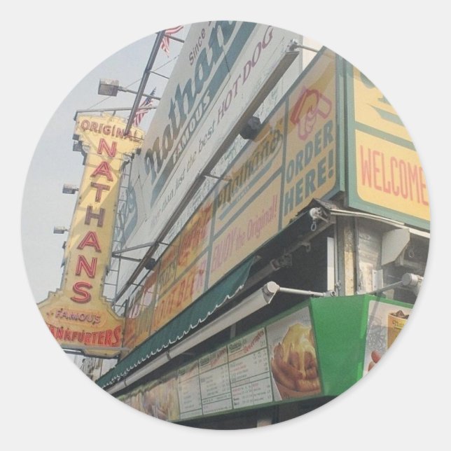 Pegatina Redonda Famosos Pegatinas de Hot Dogs de Nathan (Anverso)