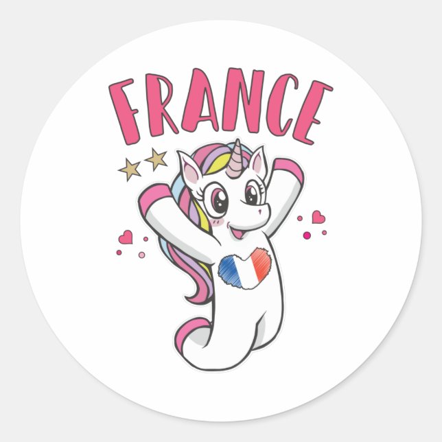 Pegatina Redonda Fan de fútbol de Francia Unicornio con bandera car (Anverso)