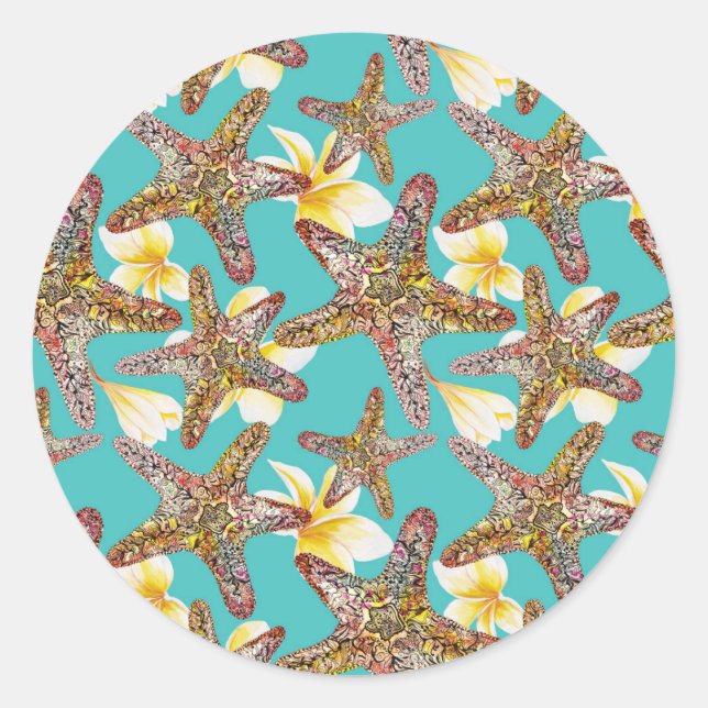 Pegatina Redonda Fancioso patrón Starfish (Anverso)