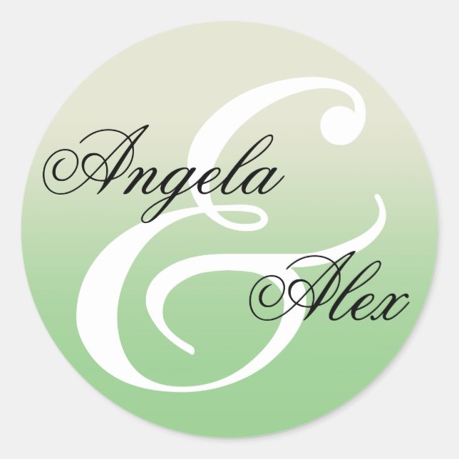 Pegatina Redonda Fancy Ampersand y Sage Green Ombre Boda (Anverso)