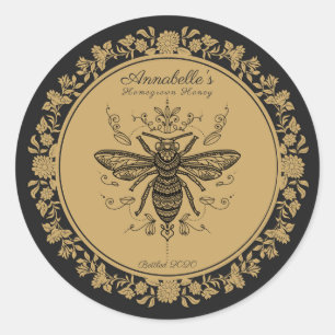 Pegatina Redonda Fancy Black Bee Honey Label