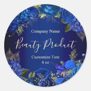 Pegatina Redonda Fancy Blue Floral Rosas Beauty Personalizado Busin