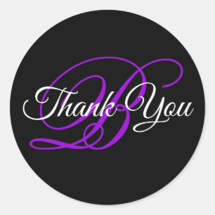 Pegatina Redonda Fancy Calligraphy Violet Monograma Gracias