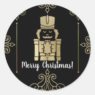 Pegatina Redonda Fancy Elegant Gold Black Nutcracker Holiday Party