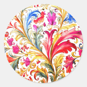 Pegatina Redonda Fancy Florentine Design Watercolor Leaves