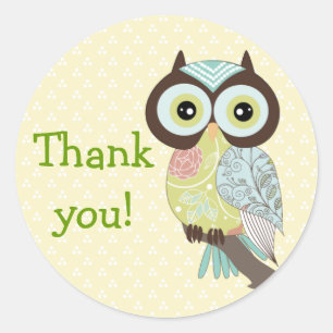 Pegatina Redonda Fancy Funky Owl Gracias Pegatinas