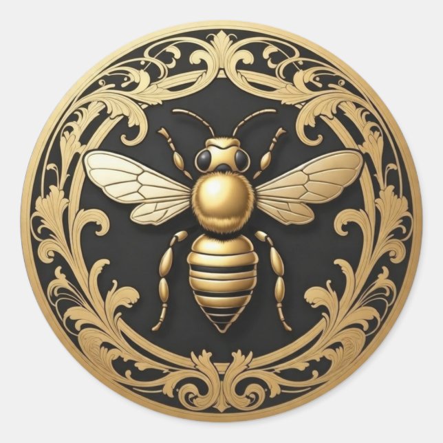 Pegatina Redonda Fancy Gold Honey Bee (Anverso)