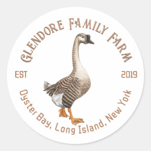 Pegatina Redonda Fancy Goose Business Logo Farm Watercolor Clásico