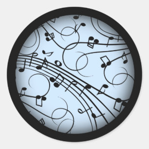 Pegatina Redonda Fancy Music Notes Blue